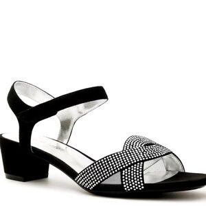 DAVID TATE RONA RHINESTONE COVERED BLACK SUEDE SANDAL - SIZE 8-1/2  XXW